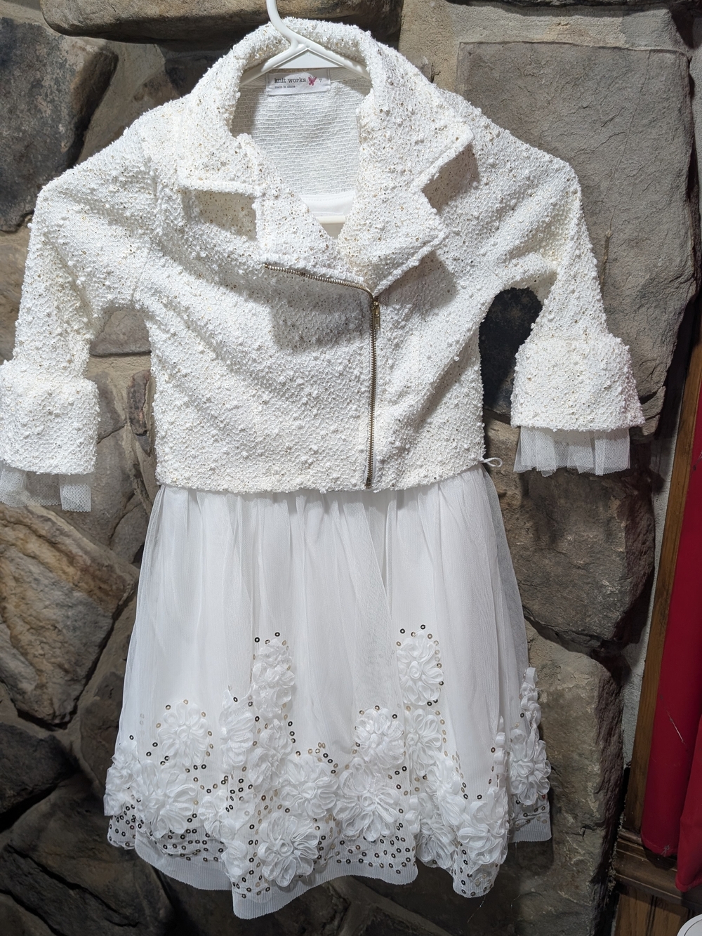 Knitworks Ivory Floral Tulle Dress with Textured Jacket